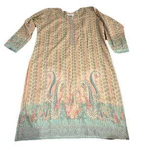 ladyline NWT  Kameez Indian  Tunic Dress Boho Ethnic Cotton Teal Pink XL/2XL